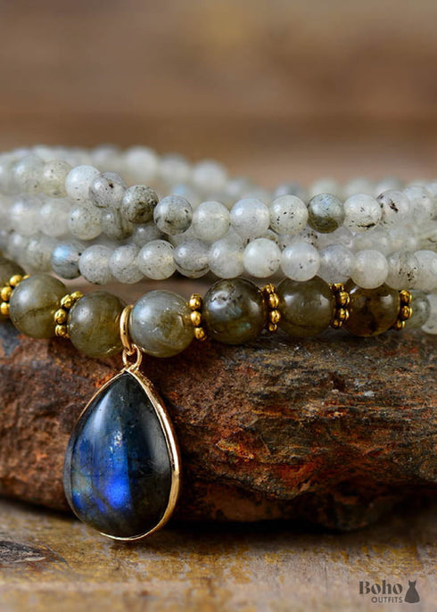 Boho Necklace, Bijou Bodhi Labradorite Beaded Choker